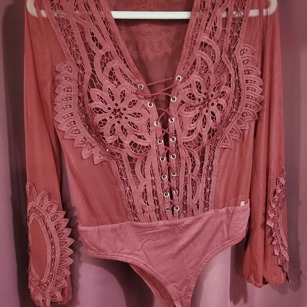 Embroidered shear body suit